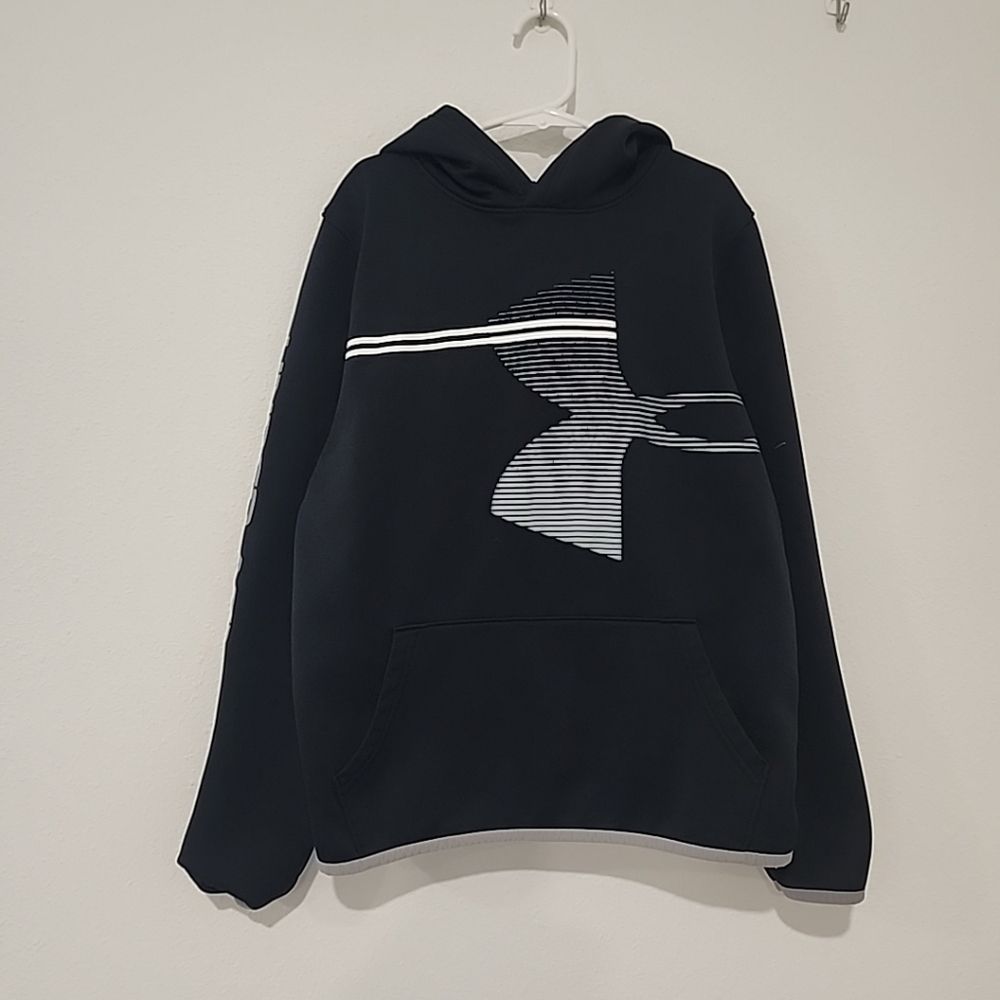 Under Armor Boys Large Black Coldgear Long Sleeve Loose Hooded Sweatshirt